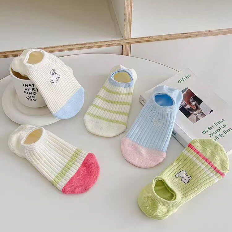 多巴胺女袜浅口袜子女夏季薄款防滑不掉跟船袜可爱小狗隐形袜包邮