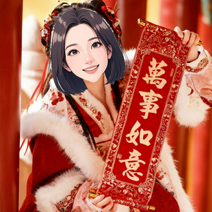 手持对联马年春节大吉拜年祝福手拿卷轴2026年会拍照道具小春联