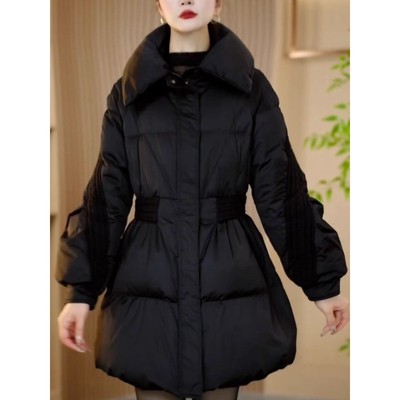 黑色时尚中长款羽绒服外套女2025冬季新款妈妈装修身显瘦保暖大衣