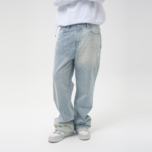 ComicTree C.t 2025秋季复古阴阳竹节纹水洗蓝牛仔长裤子男士新款