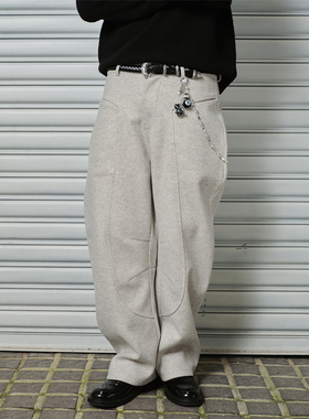 ComicTree C.t 25冬毛呢链条拼接廓形重磅弯刀长裤男卫裤休闲裤子