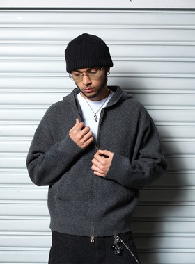 ComicTree C.t 2025冬季羊毛混纺拉链连帽内搭休闲男士帽衫毛衣冬