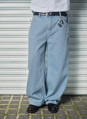 ComicTree C.t 2025秋季条纹水洗蓝牛仔弯刀刺绣长裤男士新款复古