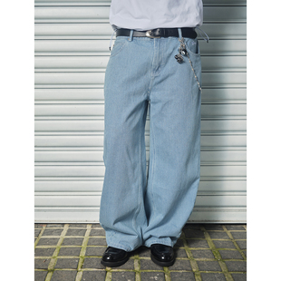 ComicTree C.t 2025秋季条纹水洗蓝牛仔弯刀刺绣长裤男士新款复古