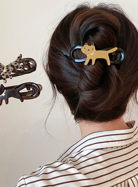 萌宠出圈~可爱小猫后脑勺一字扭扭夹女时尚高级感盘发夹独特抓夹