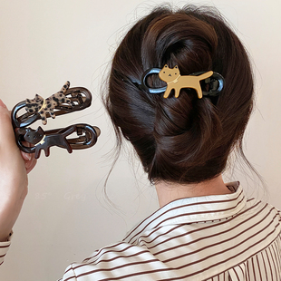 萌宠出圈~可爱小猫后脑勺一字扭扭夹女时尚高级感盘发夹独特抓夹