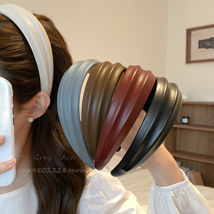 pu皮高颅顶宽边发箍女2026新款 发卡头箍日常外戴发捆洗脸发窟头饰