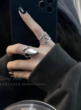 85度灰光面几何不规则圆珠开口戒指女ins小众设计时尚个性食指环