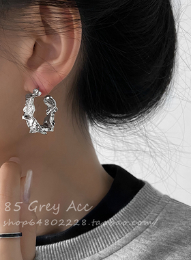85度灰金属个性不规则镂空耳环女气质高级感ins冷淡风耳钉配饰