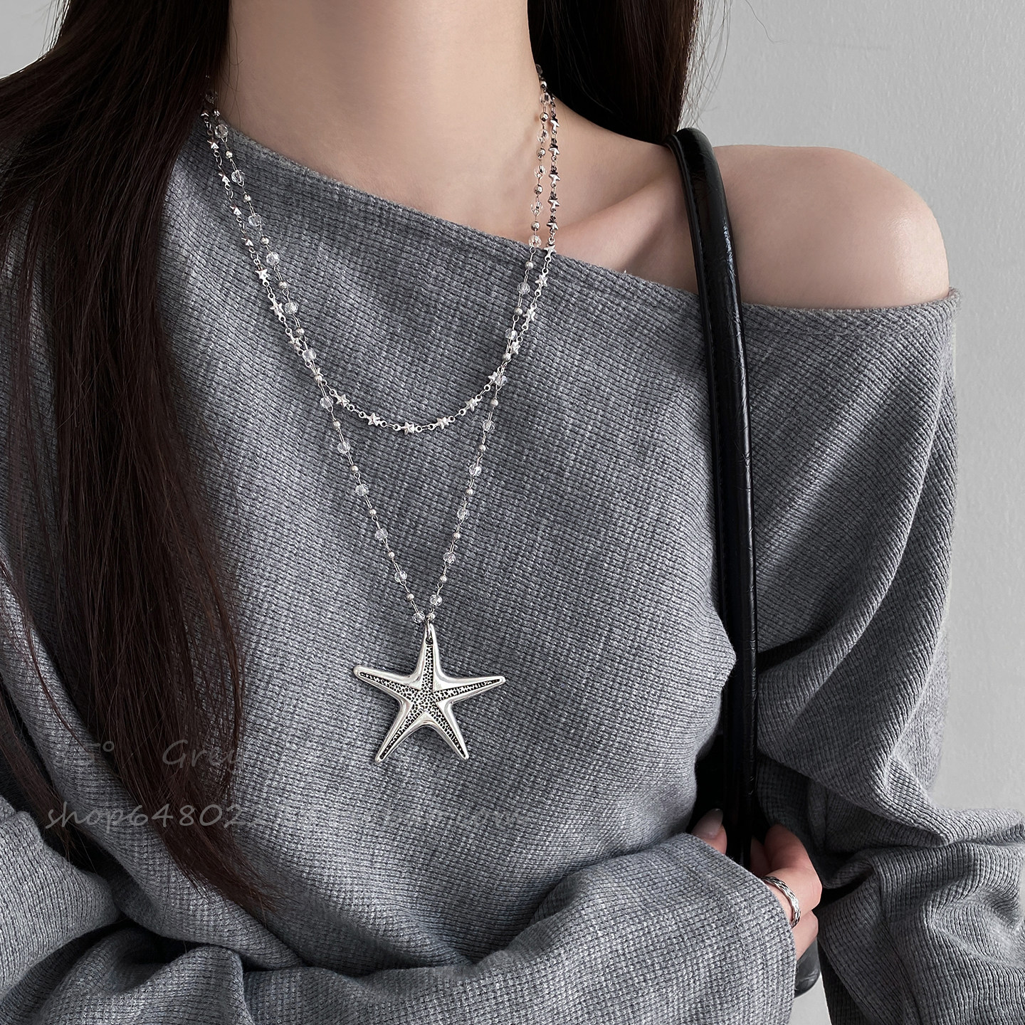 海边双层海星串珠吊坠项链女秋长款配裙子甜酷辣妹风叠戴配饰颈链,饰品/流行首饰/时尚饰品新,项链,淘宝优惠券,粉丝福利购,淘宝优惠卷