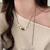 复古美拉德虎眼石珍珠抽拉项链女轻奢小众高级感锁骨链配饰颈链