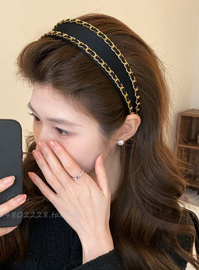 绝美小香风金属链条宽边发箍女