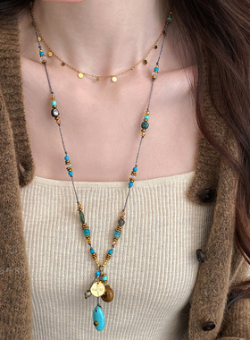 复古绿松石编绳项链女新中式