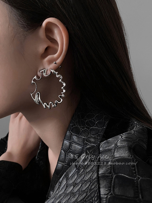 欧美风不规则金属夸张大耳圈耳钉
