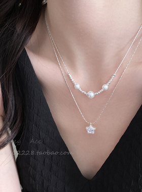 闪锆五角星绝美珍珠叠戴项链女