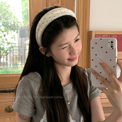 韩系气质波点宽边发箍女夏季