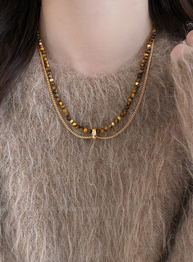 美拉德虎眼石串珠叠戴项链女