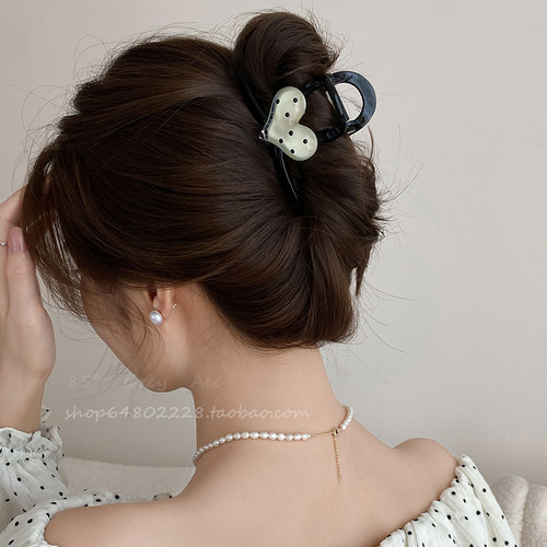 优雅温柔波点爱心中号发夹