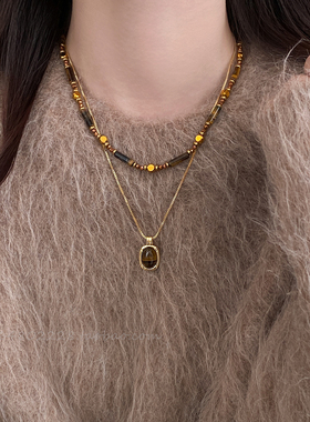 虎眼石双层叠戴毛衣链女2025新款