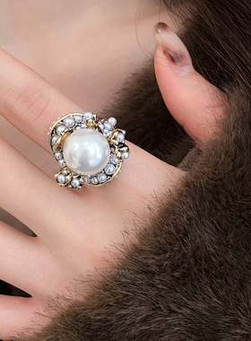 轻奢珍珠花朵戒指女网红爆