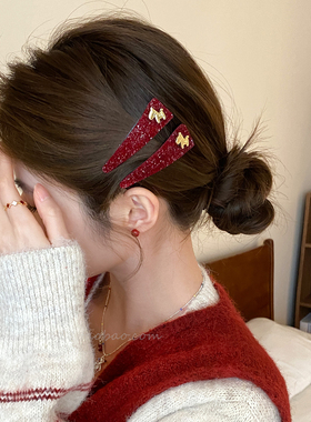 新年氛围感红色金标小马发夹女高级感侧边夹本命年碎发刘海夹发卡