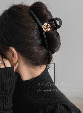 山茶花黑色发夹女气质高级感后脑勺发量多大号抓夹盘发鲨鱼夹发饰