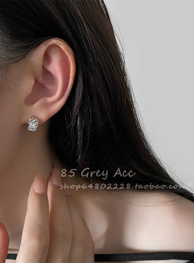 85度灰不规则肌纹理耳钉女S925银针小众设计耳环高级感冷淡风耳饰