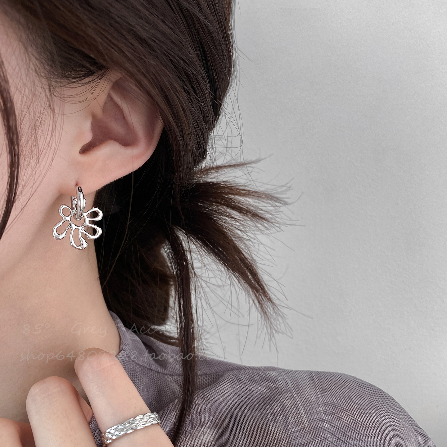 莫奈花园缕空花朵法式耳环圈圈