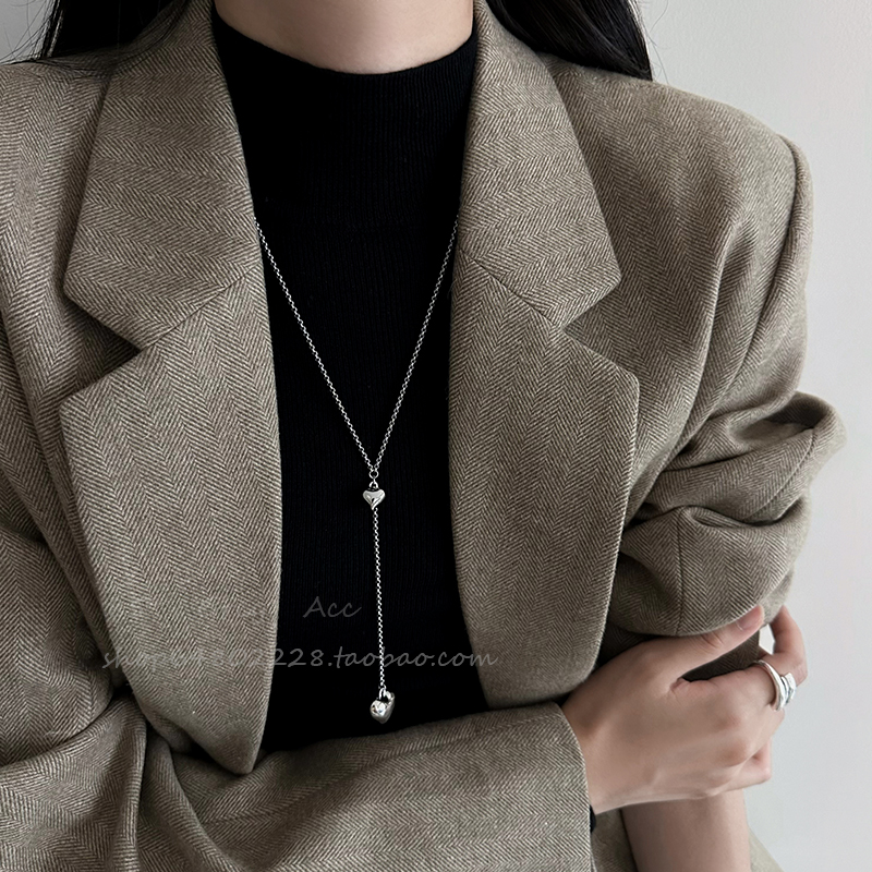 长款可调节爱心吊坠项链