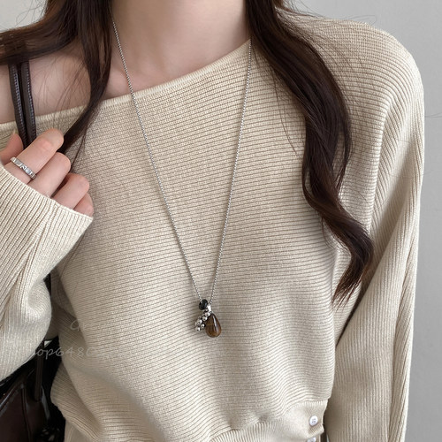 虎眼石长款颈链高级感小众毛衣链