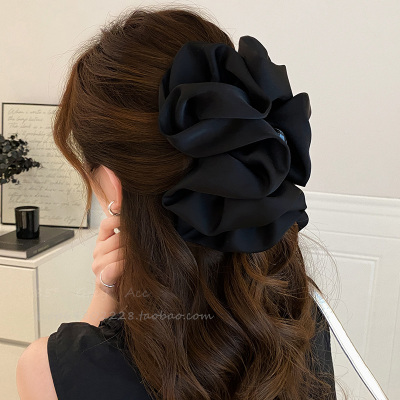 黑色蕾丝公主泡泡纱发夹女高级感小众设计轻奢气质百搭鲨鱼夹抓夹