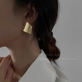 85度灰欧美高级感金属曲面耳环女ins轻奢小众设计感个性 耳钉配饰