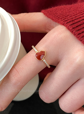 红色滴釉葫芦闪钻皓石戒指女