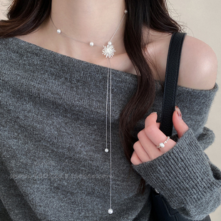 烟花流苏珍珠项链女2026新款轻奢高级感可抽拉长款毛衣链颈链配饰