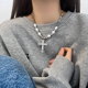 小众十字架吊坠珍珠卫衣项链女甜酷辣妹毛衣链ins嘻哈锁骨链配饰