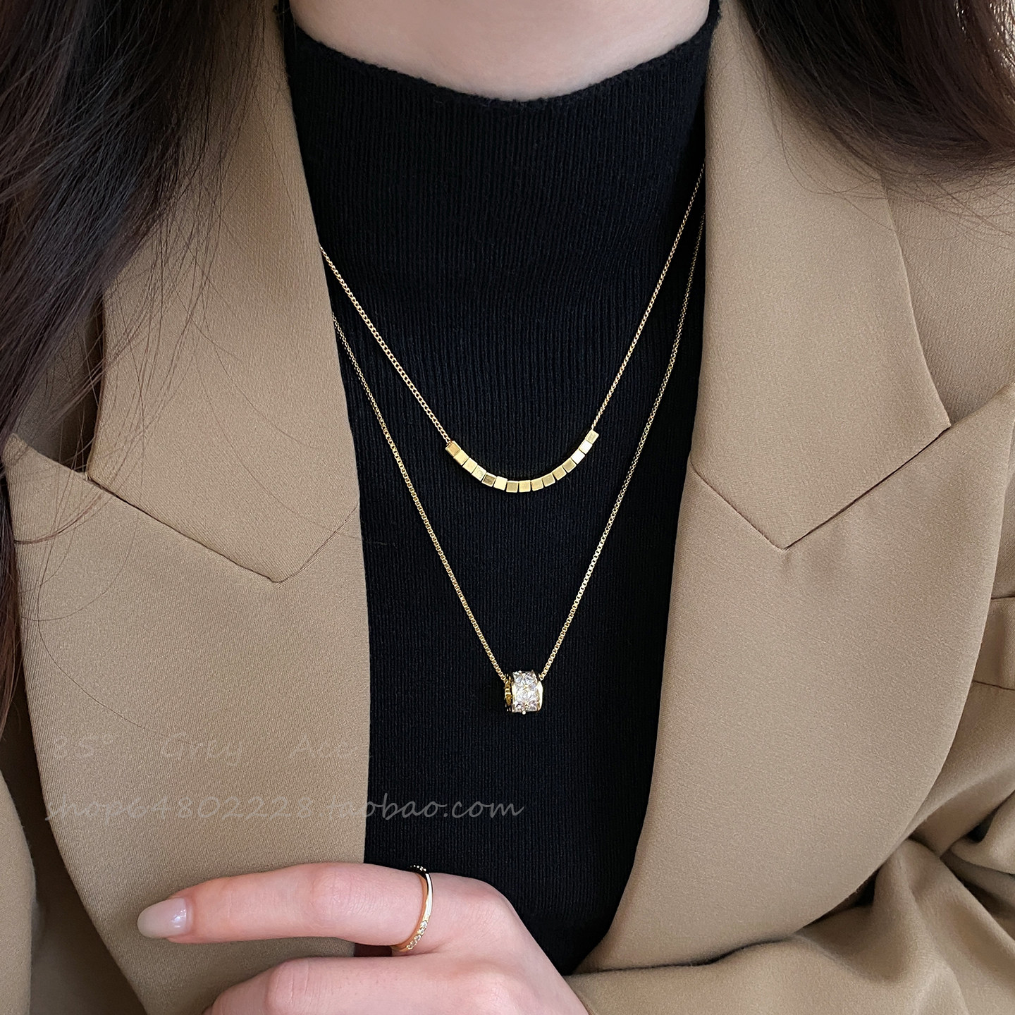 锆石双层叠戴项链女2025新款爆款毛衣链小众设计感高级锁骨链配饰,饰品/流行首饰/时尚饰品新,项链,淘宝优惠券,粉丝福利购,淘宝优惠卷