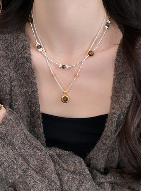 天然虎眼石吊坠拼色串珠项链女