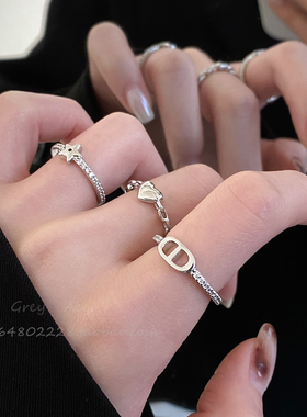 三合一猪鼻戒指桃心五角星闪钻