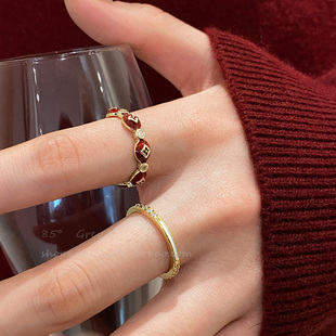 轻奢气质安可拉红色滴釉锆石戒指女时尚高级感指环法式优雅食指戒