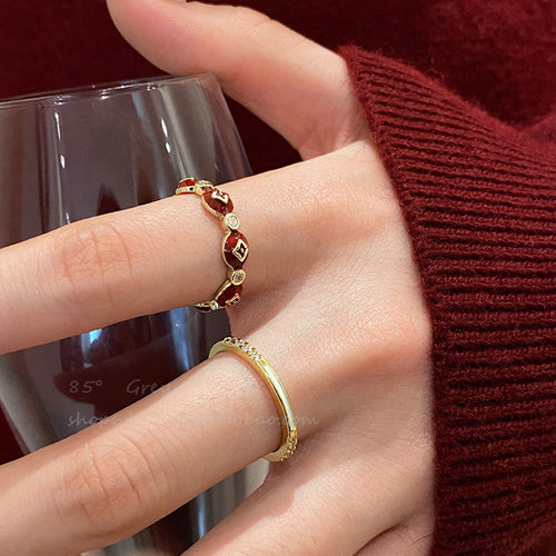 轻奢气质安可拉红色滴釉锆石戒指