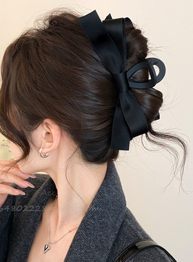 赫本风大号黑色蝴蝶结抓夹女高级感盘发网红发夹后脑勺鲨鱼夹头饰