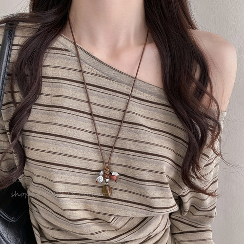 天然石长款编织绳项链女早秋小众