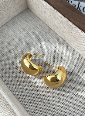 85度灰金色水滴小豆子耳钉女春夏简约高级感金属耳环气质网红耳饰