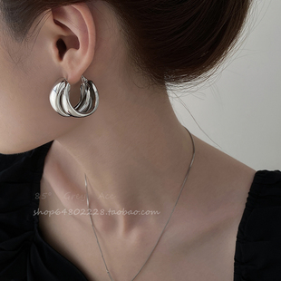 ins冷淡风金属圈圈耳环女时尚小众设计耳钉高级感夸张网红耳饰品
