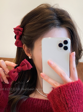 红色蝴蝶结发夹小抓夹女公主头精灵耳刘海夹发卡子耳后侧边夹头饰