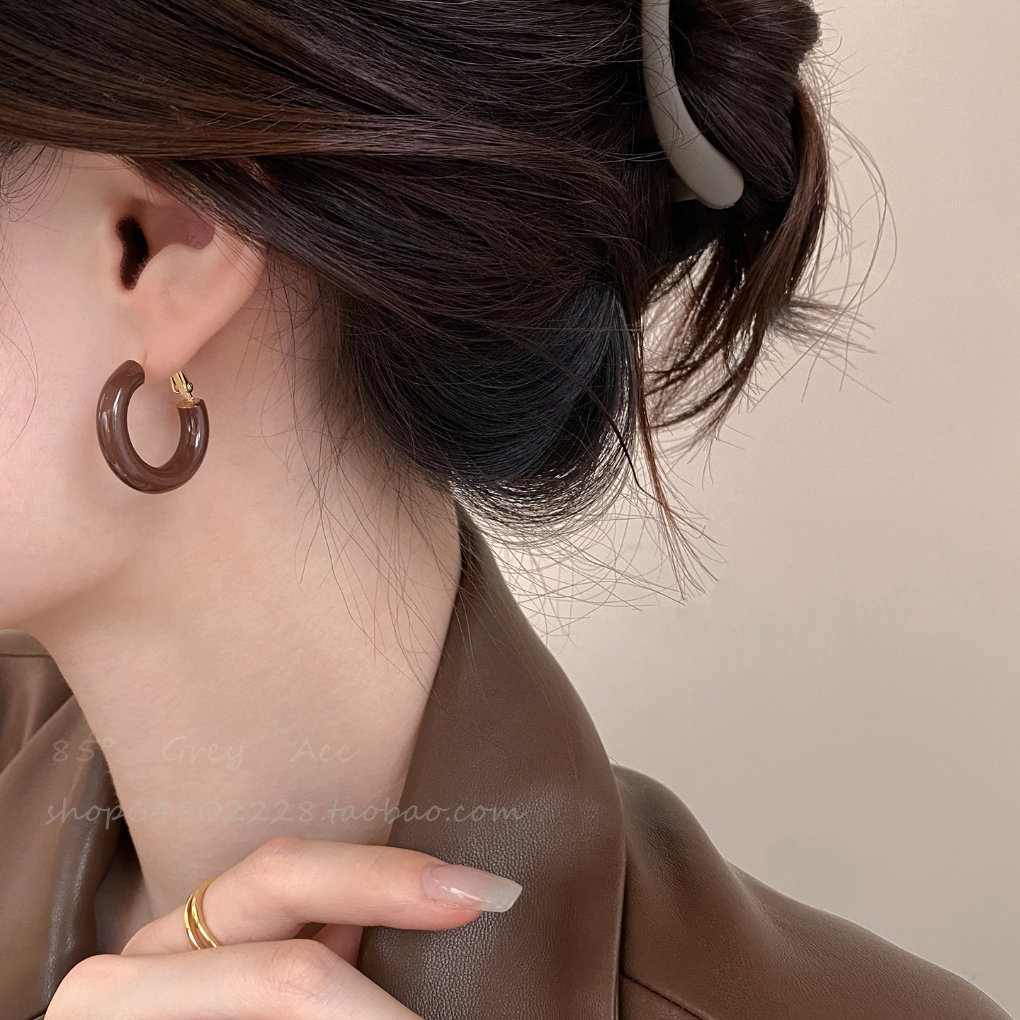 美拉德咖色素圈耳环女复古港风