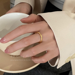 简约百搭古法磨砂素圈戒指女小众设计实心仿真黄金不掉色指环配饰