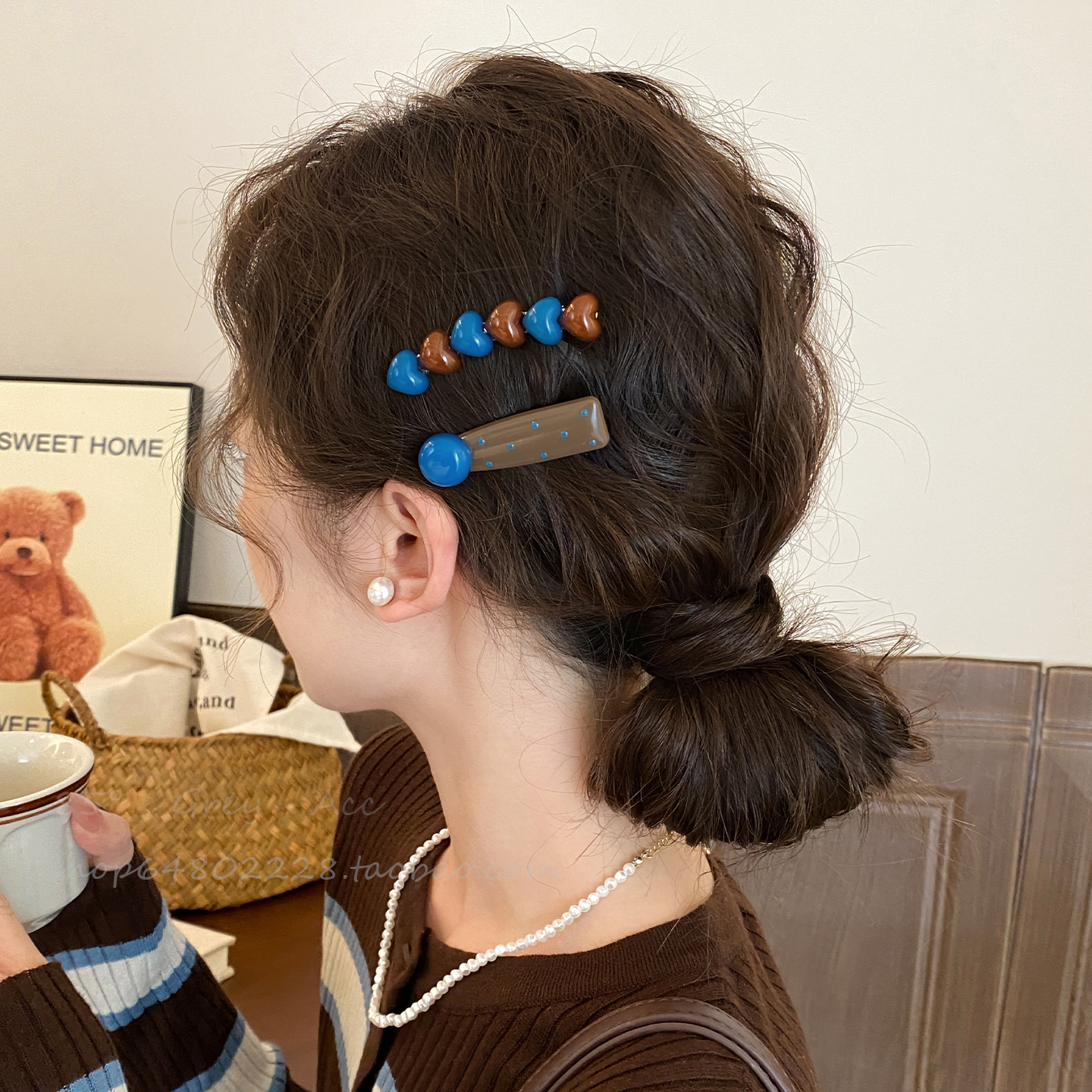 设计感撞色发夹女爱心边夹前额