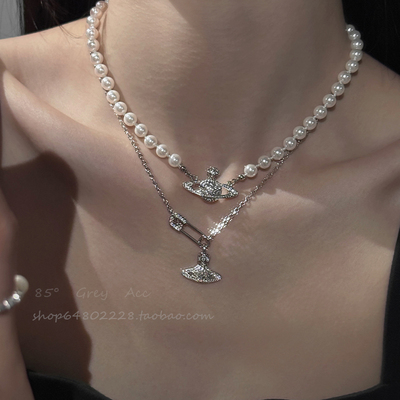 土星珍珠项链小众别针星球锁骨链