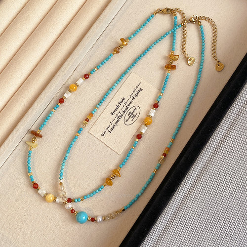 复古绿石款串珠项链女2026年新款民族风小众高级感轻奢时尚锁骨链